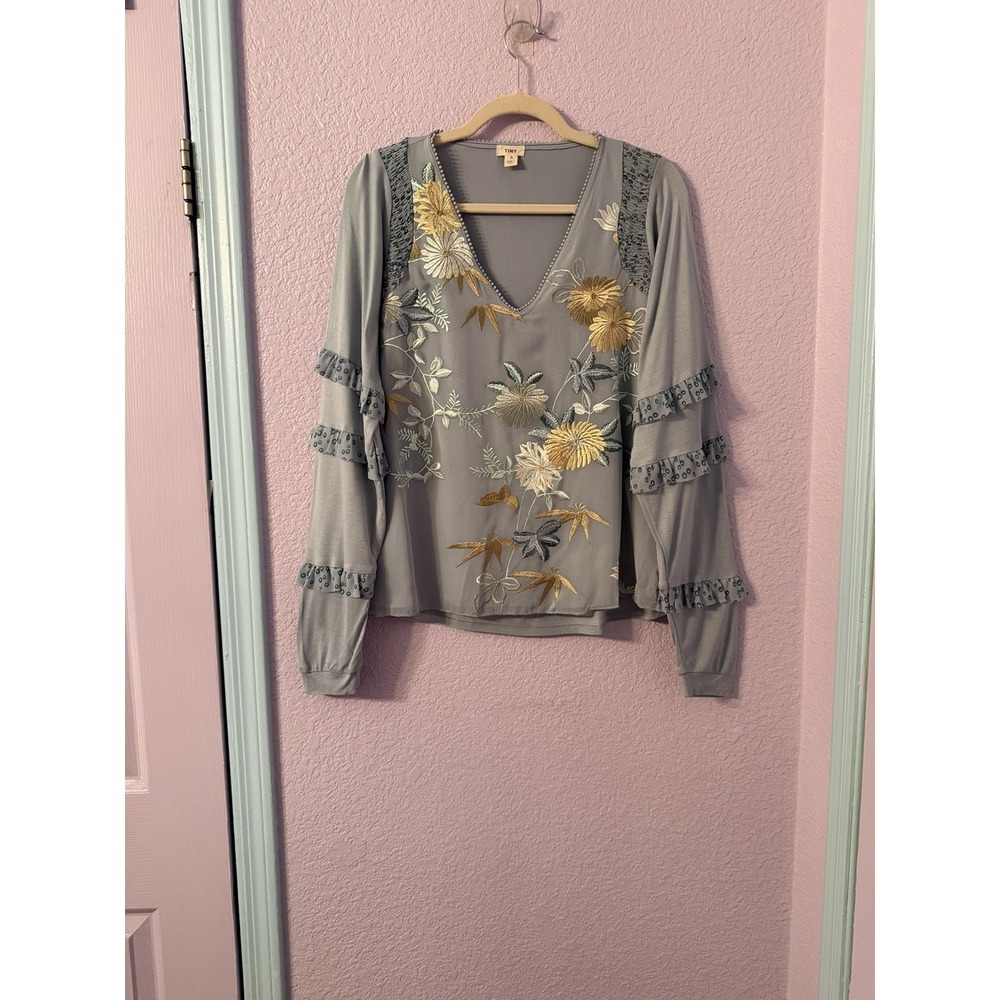 Anthropologie Tiny Floral Embroidered Blouse Top Womens S Flowy Cottagecore Boho